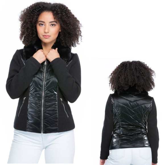 Coalition LA Black Knit-sleeved Metallic Jacket - Picture 3 of 6